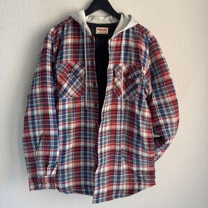 Wrangler Authentics Men's Long Sleeve Quilted Flannel Shirt Jacket with Hood